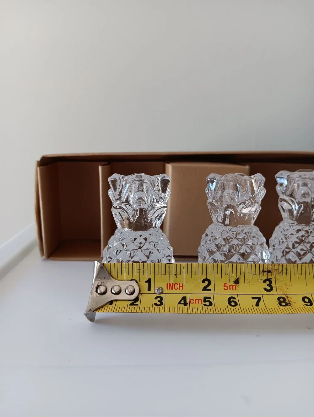 Williams Sonoma Clear Glass Pineapple Taper Candle Holders Set of 4 New in Box